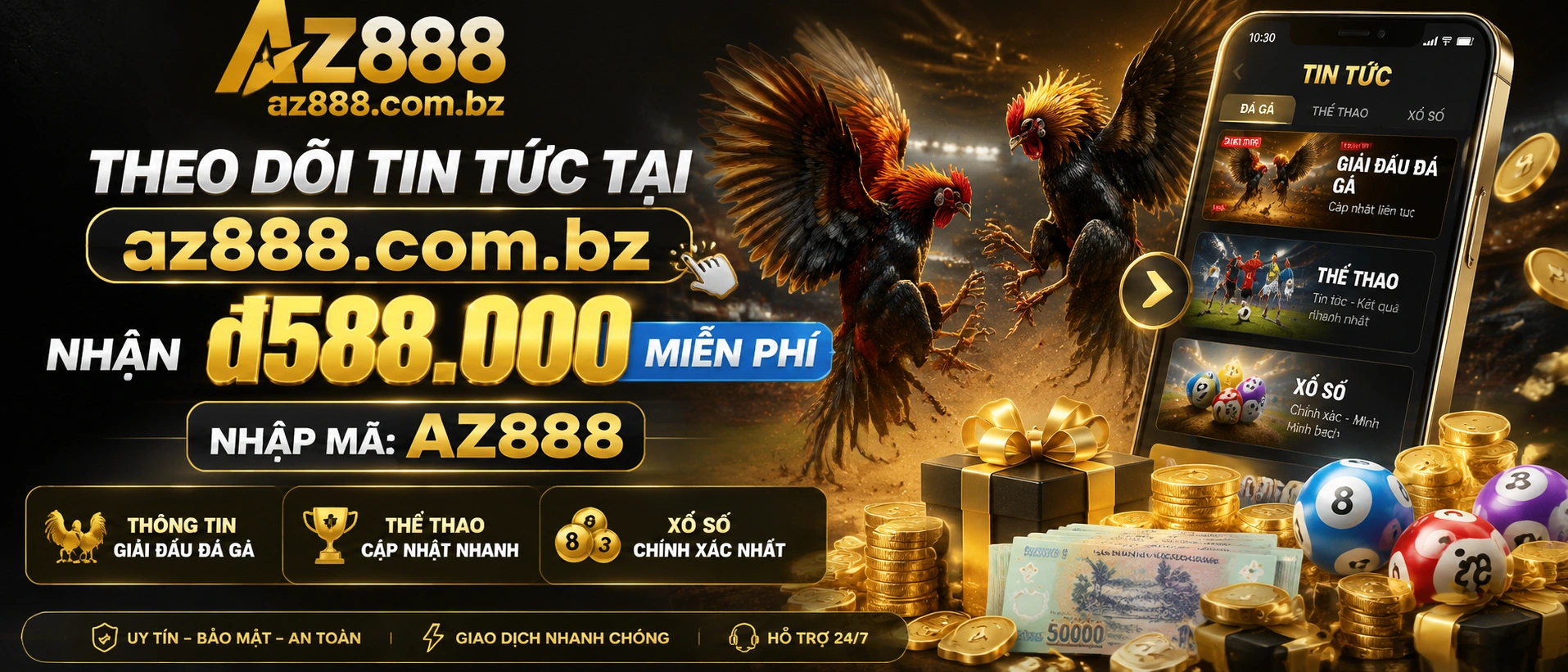 Giao diện tin tức AZ888 trên thiết bị di động với các mục khuyến mãi và cập nhật tuần